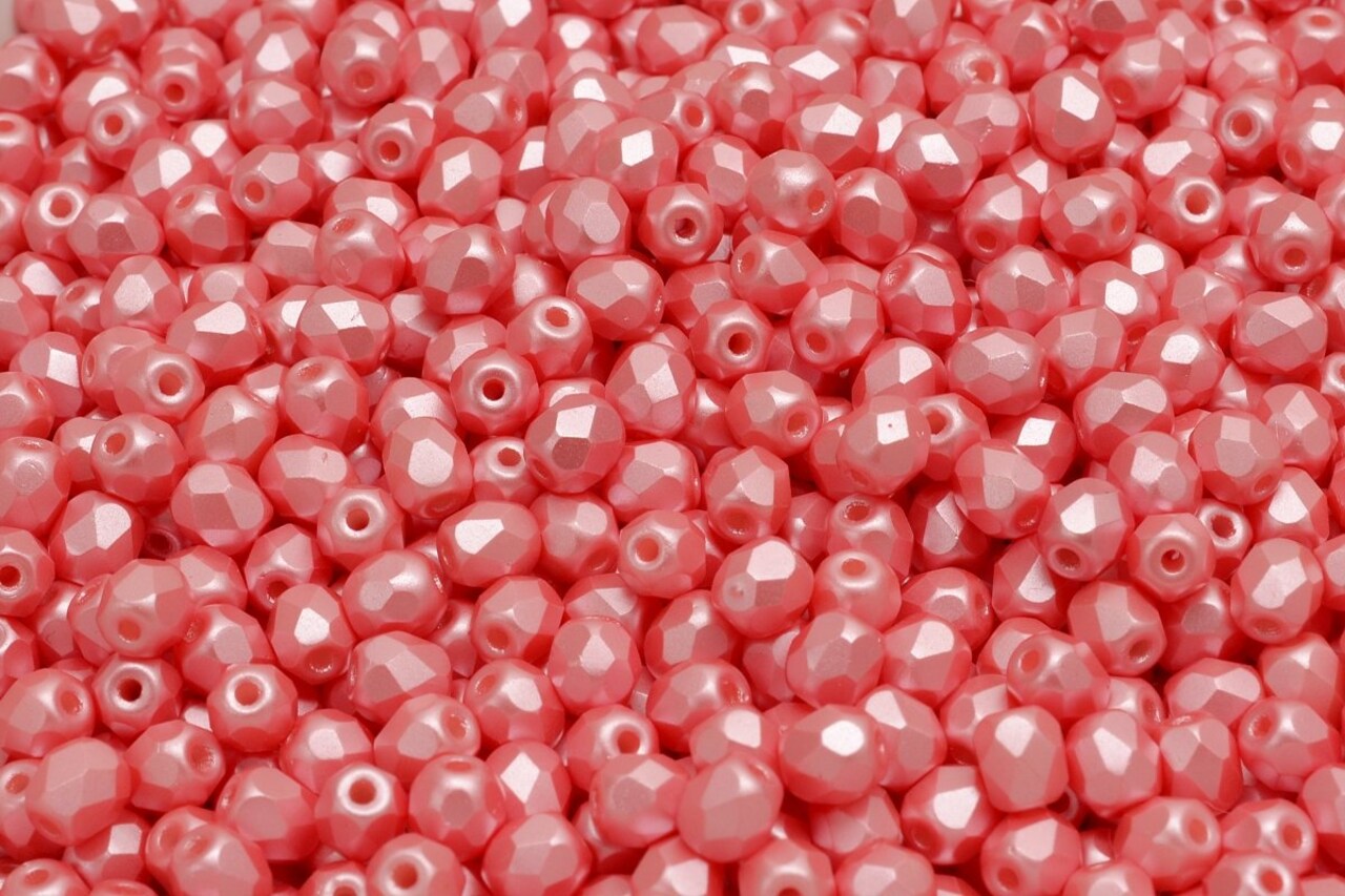 4mm Czech Fire Polish Round Bead, Pastel Light Coral, 50 pieces